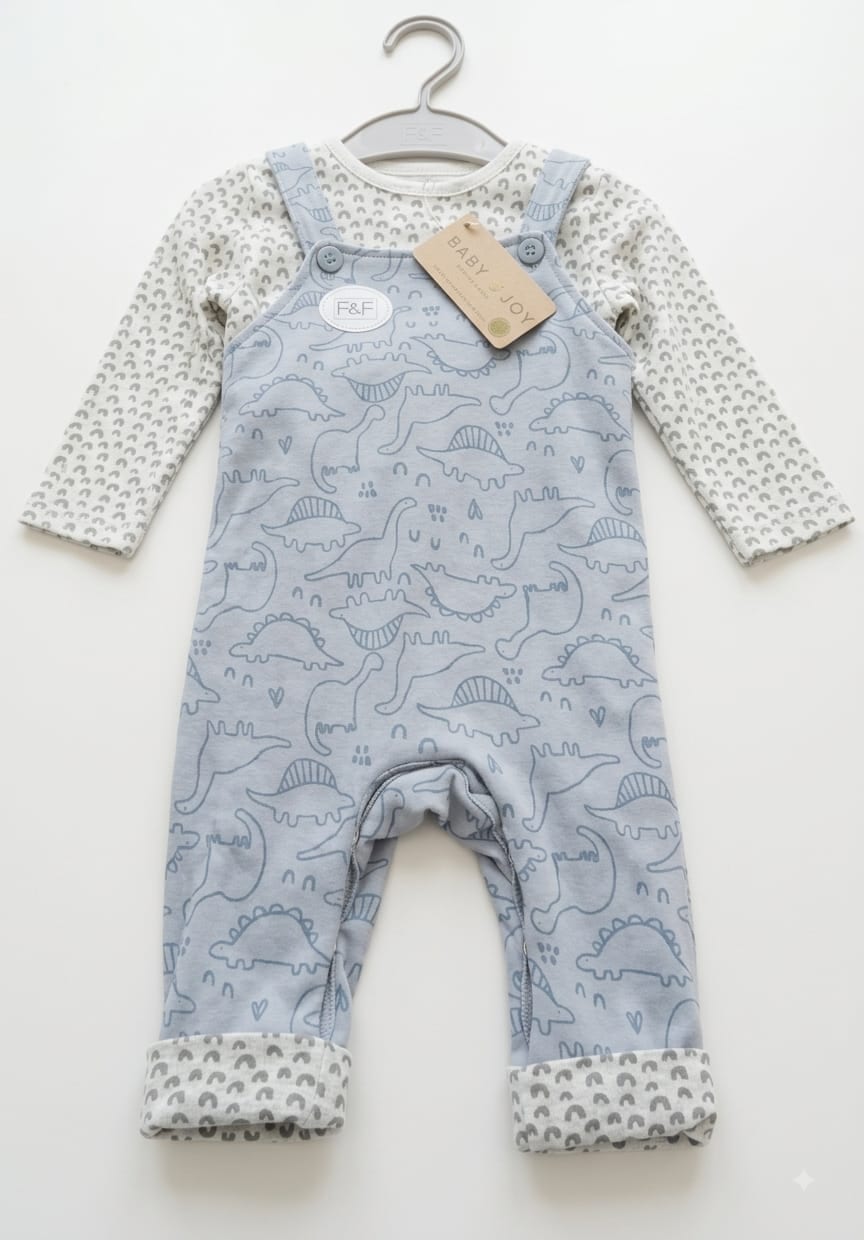 Dinosaur-Print Dungaree & Top Set