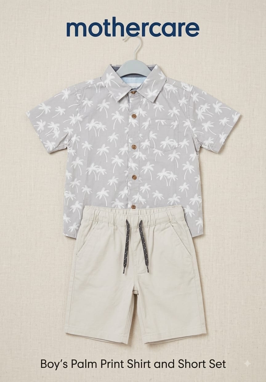 Boys' Palm-Print Shirt & Shorts Set